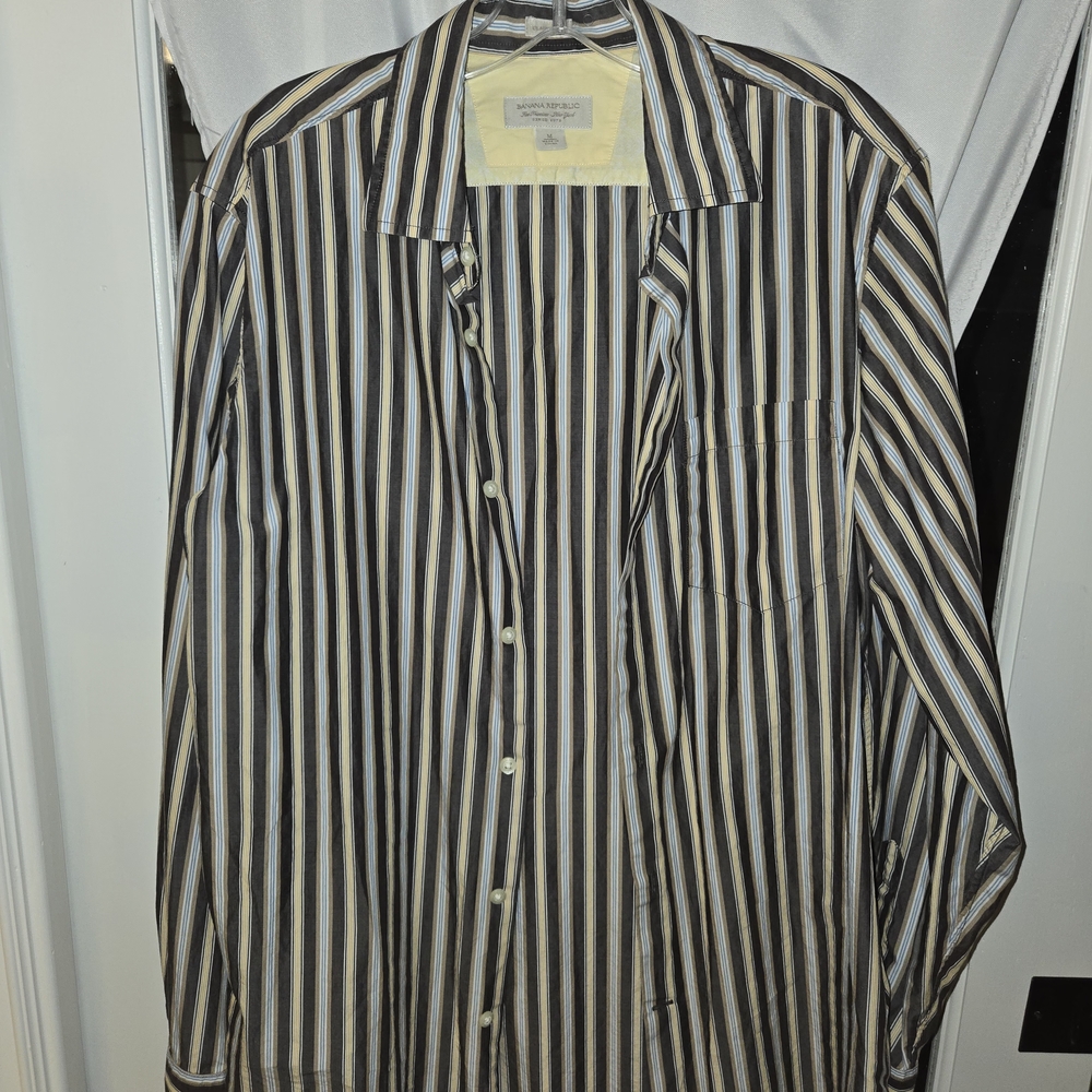 Banana Republic Black and White Striped Button-Down Shirt